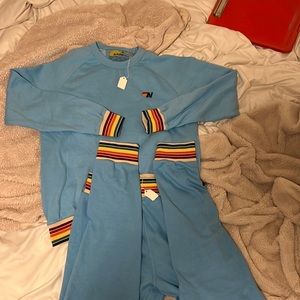 Aviator Nation rainbow ribbed women’s sweatshirt and sweatpants in sky